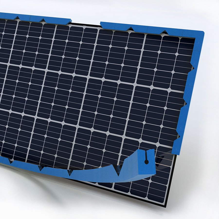 Solarpanel mit blauem Edge Pad U-Profil