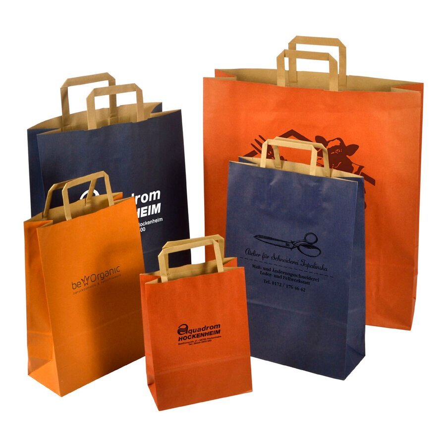 Hochwertige Kraftpapier-Tasche in unterschiedlichen Gren und Farben mit individueller Bedruckung