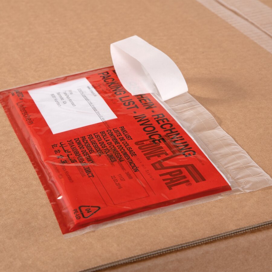 ...Papierstreifen abziehen und Tasche zukleben.