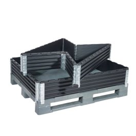 Ein Aufsatzrahmen auf einer Palette und einer quer halb zusammengeklappt darüber