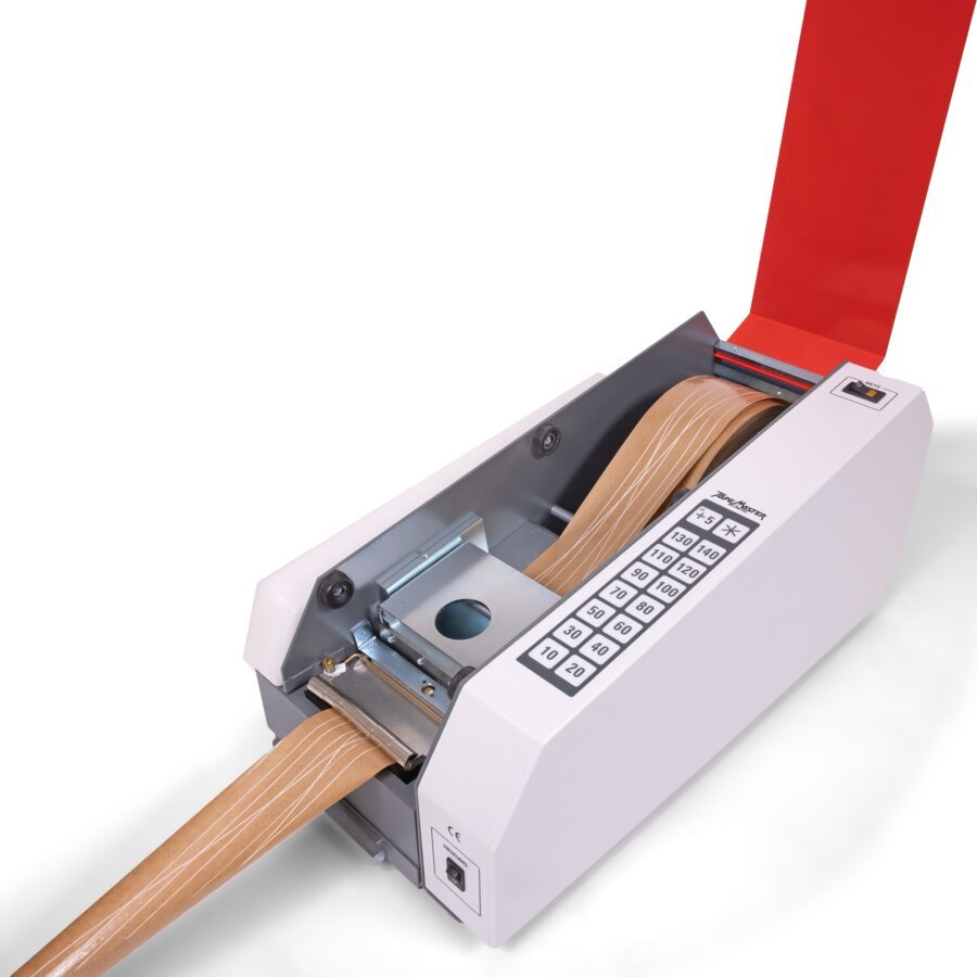 Verarbeitet problemlos auch fadenverstärkte Nasskleberollen Verarbeitet problemlos auch fadenverstärkte Nasskleberollen