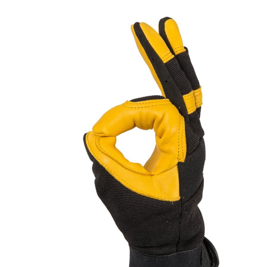 Hirschlederverstärkung in der Innenhand sowie den Verschleißzonen Hirschlederverstärkung in der Innenhand sowie den Verschleißzonen