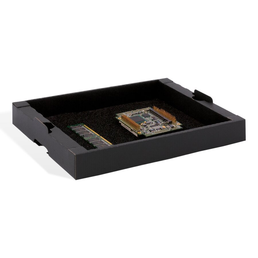 Stapelbarer ESD-Tray zum getrennten Aufbewahren elektronischer Bauteile Stapelbarer ESD-Tray zum getrennten Aufbewahren elektronischer Bauteile