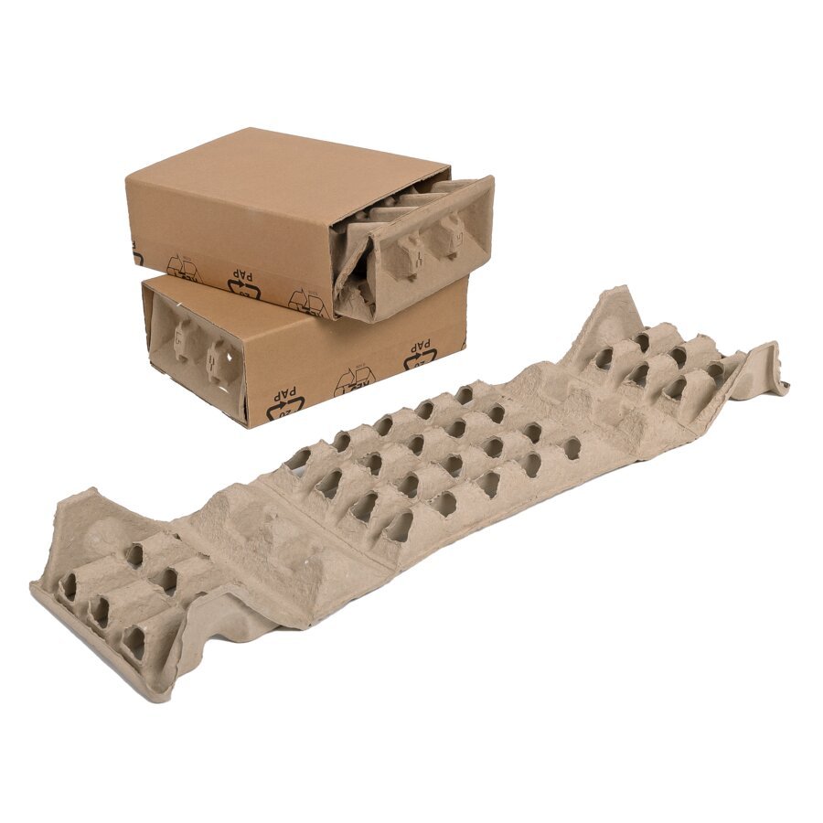 Das Innenteil aus Faserguss wird einfach in den Umkarton geschoben und verklebt Das Innenteil aus Faserguss wird einfach in den Umkarton geschoben und verklebt