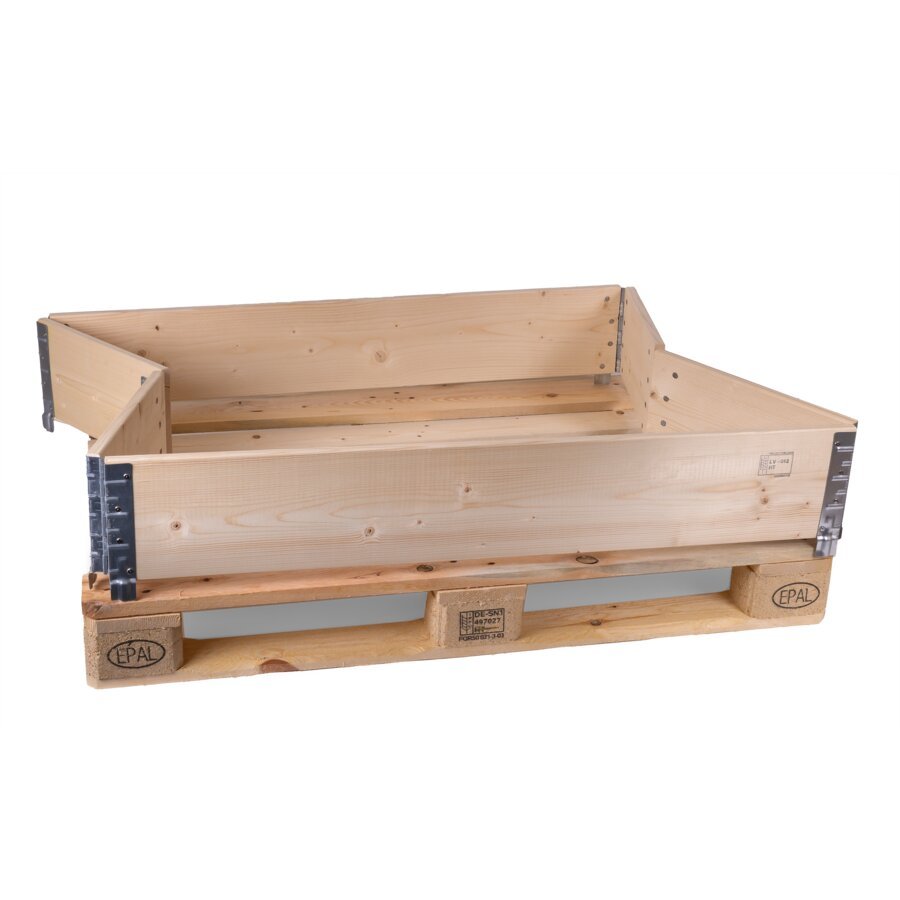 Flexibler Palettenaufsatzrahmen mit sechs Scharnieren