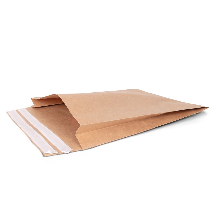 Papier-Versandtasche mit sichtbarer Seitenfalte und keiner Bodenfalte