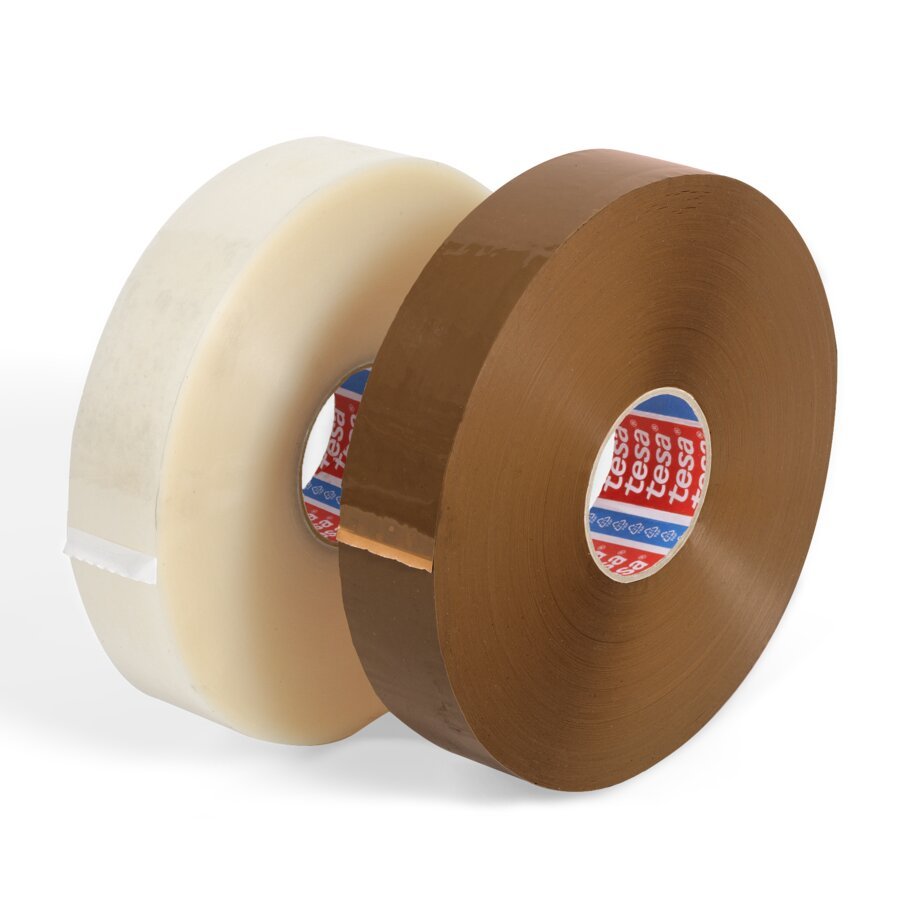 Großrollen Maschinenklebeband transparent und braun nebeneinander