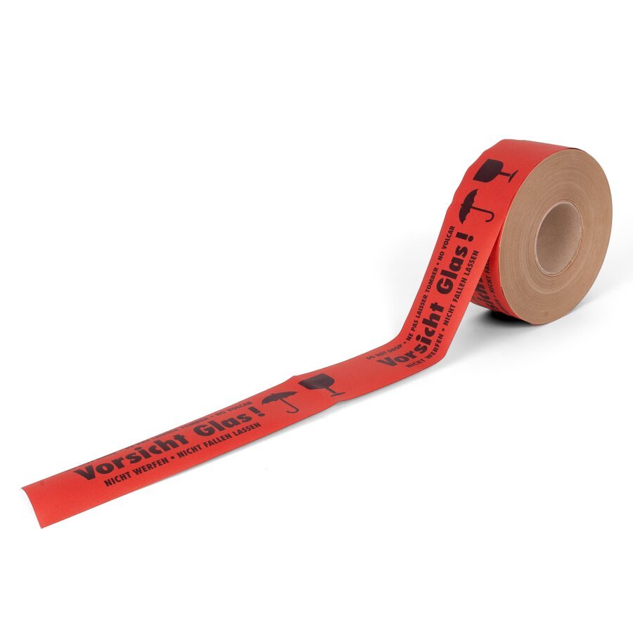 Nassklebeband mit Warndruck Vorsicht Glas