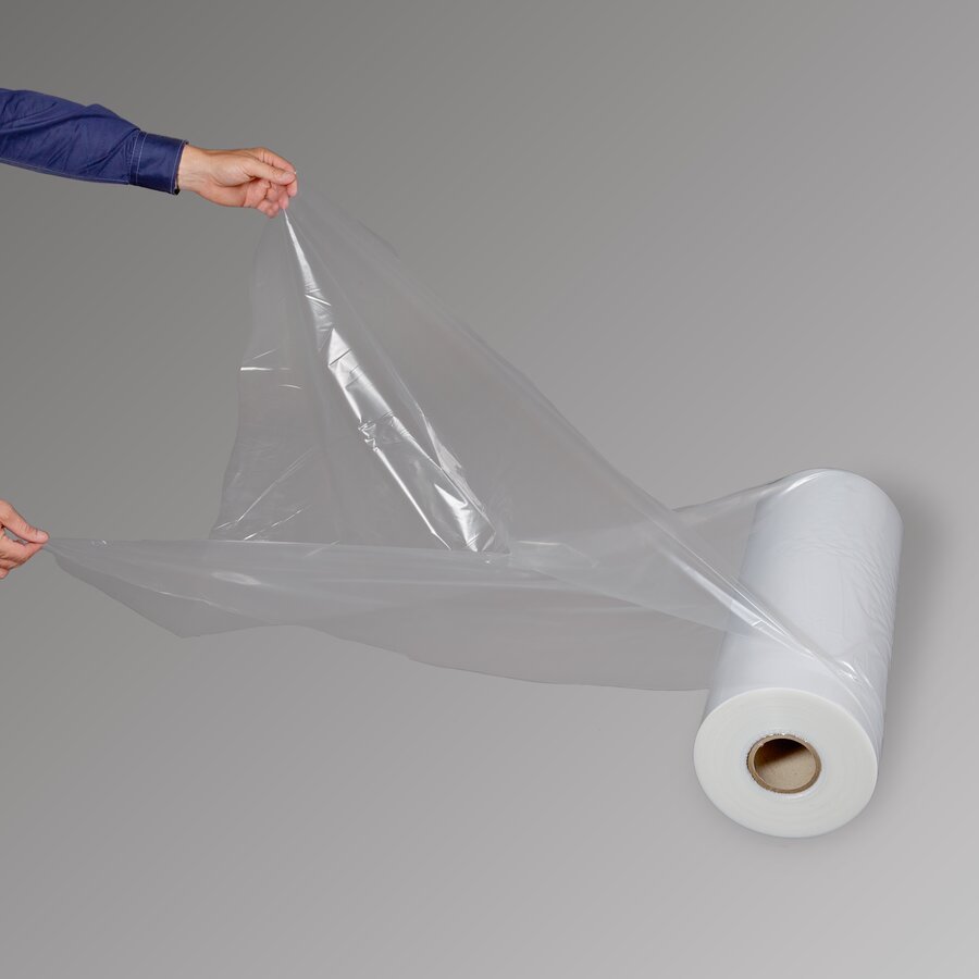 Leichtes Auffalten der Halbschlauchfolie