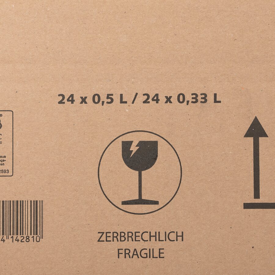 Mit aufgedrucktem Warnhinweis auf der Auenseite