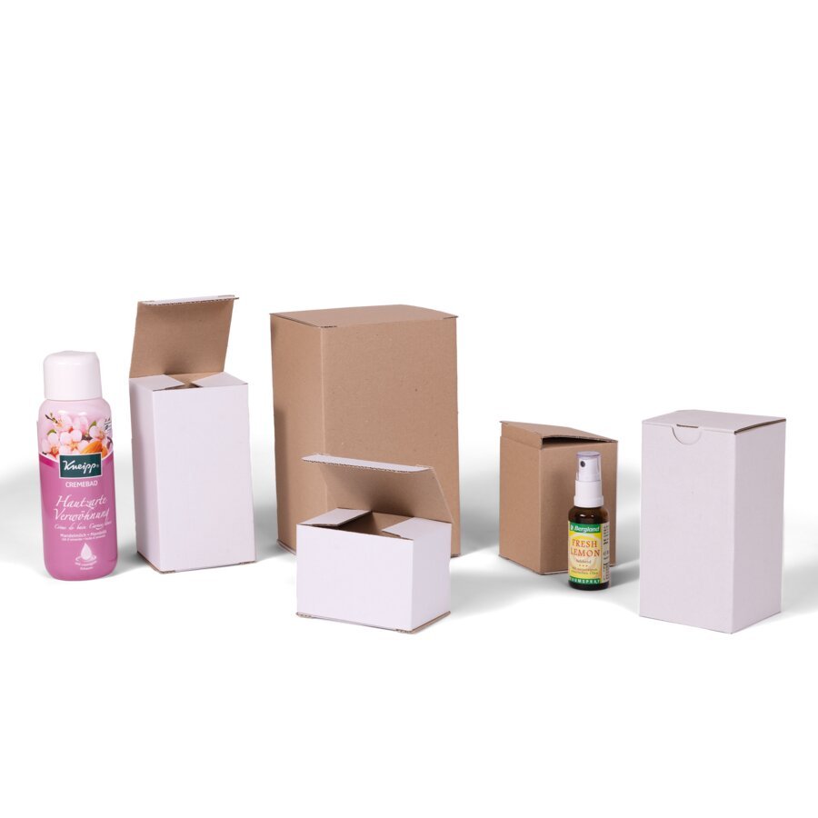 Faltschachteln f�r Kosmetik, Muster und Kleinteile in Braun und Wei�