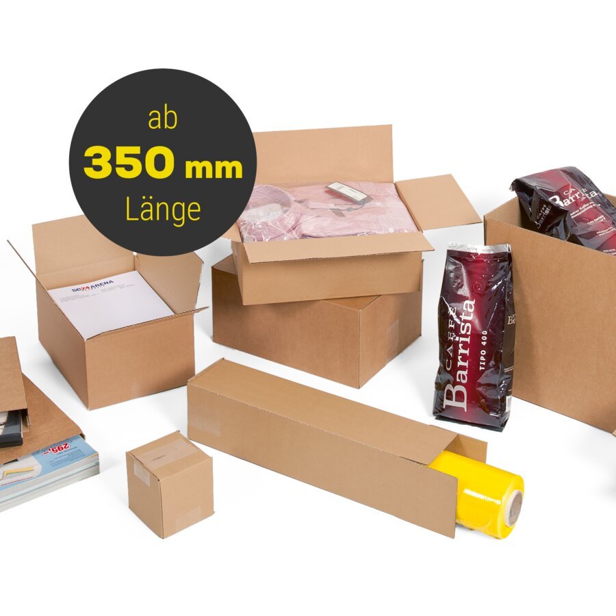 Stabile Wellpapp-Faltkartons in unterschiedlichen Größen ab 350 mm Länge Stabile Wellpapp-Faltkartons in unterschiedlichen Größen ab 350 mm Länge