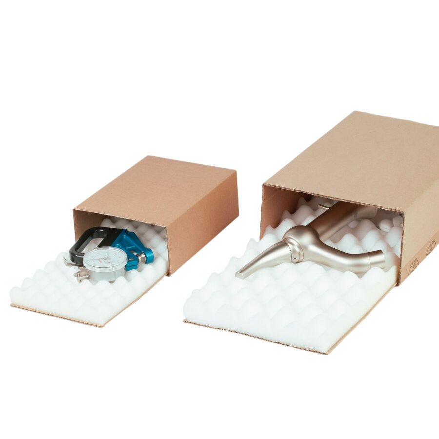 Polsterschachtel mit stodmpfenden PU-Schaum fr den Versand von empfindlichen Waren