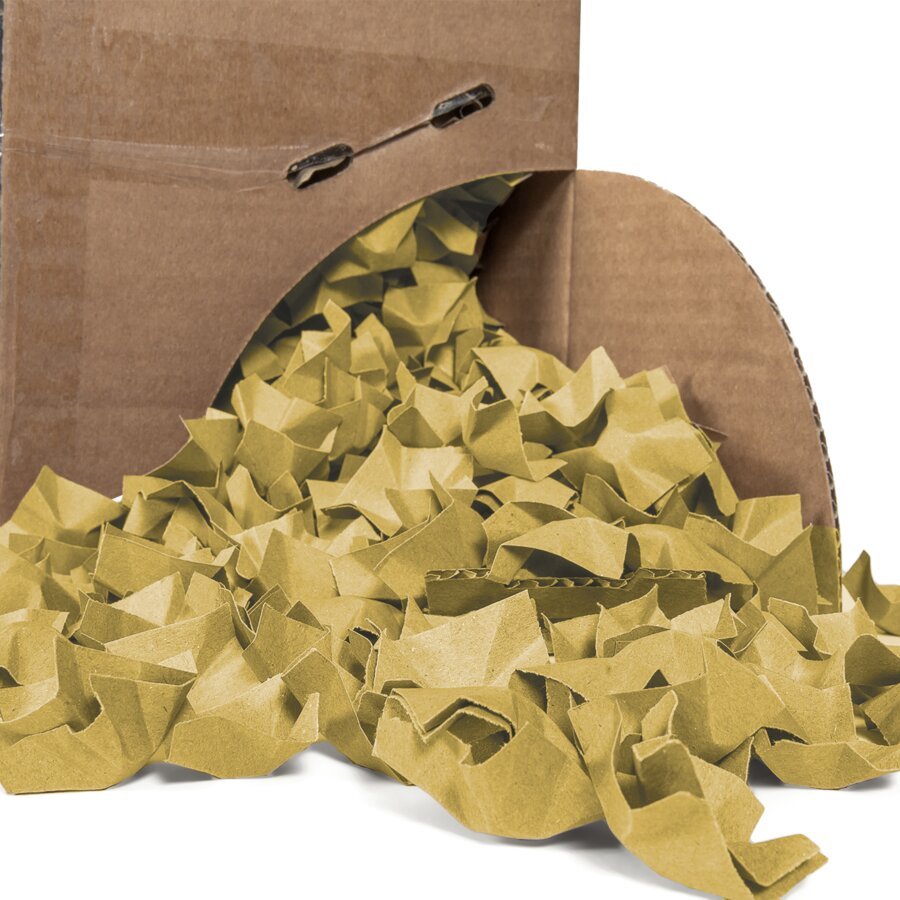 Die Papierchips verzahnen sich im Karton ineinander, dadurch entsteht kein 