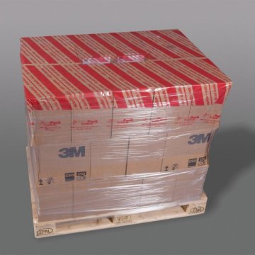 Palettenabdeckblatt in roter Ausführung mit zweisprachigem Warndruck