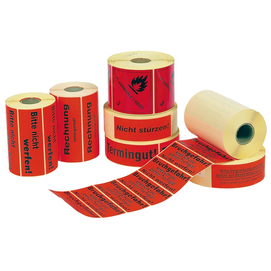 Sammelbild von verschiedenen Warnetikett-Rollen