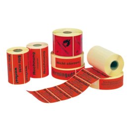 Sammelbild von verschiedenen Warnetikett-Rollen