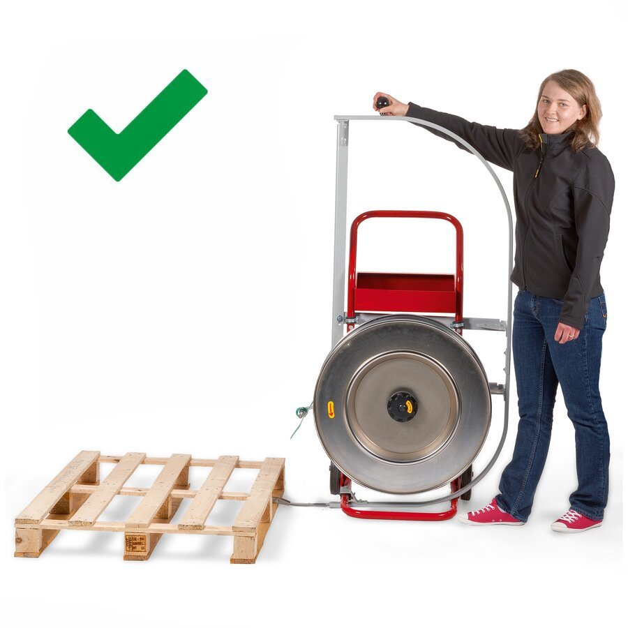 Abrollwagen fr Umreifungsband, fahrbar mit Palettierhilfe